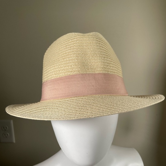 H&M straw raffia fedora hat women’s crème and pink - Picture 4 of 12